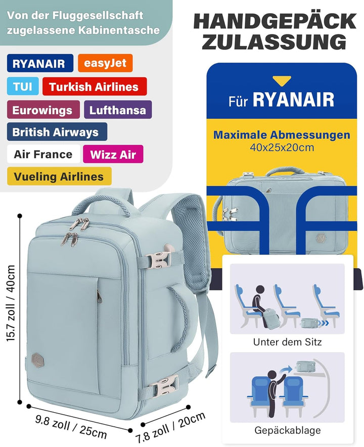 VANKEV für Ryanair Handgepäck 40x20x25 Laptop Rucksack Reiserucksack Klein Handgepäck Tasche Rucksac