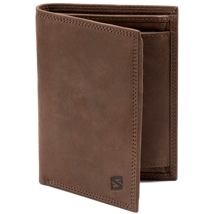SERASAR | Leder Portemonnaie Herren [Vintage] mit RFID Schutz | Braun | Echtleder | 12 Kartenfächer