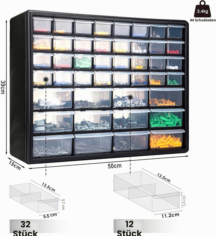 CraftGenes Schrauben-Aufbewahrungs-Organizer – 44-Schubladen Garage & Werkstatt-Box mit verstellbare