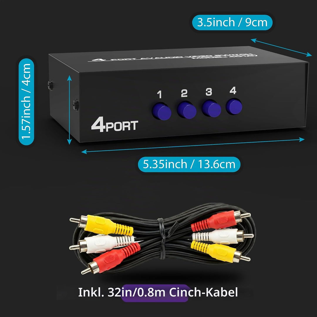 Fosmon - RCA Switcher Hub 3-Wege Audio/Video - Selector/Splitter für Microsoft Xbox 360, PlayStation