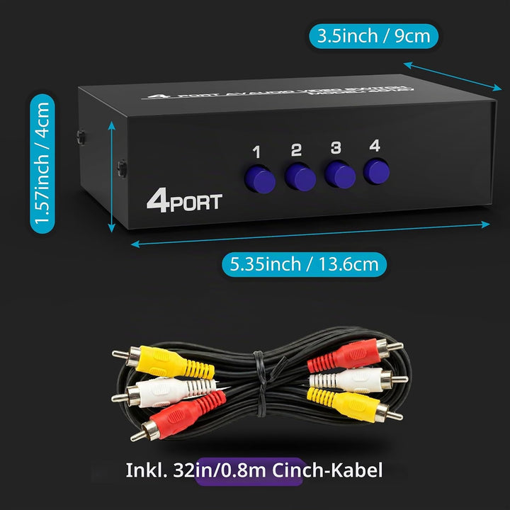 Fosmon - RCA Switcher Hub 3-Wege Audio/Video - Selector/Splitter für Microsoft Xbox 360, PlayStation