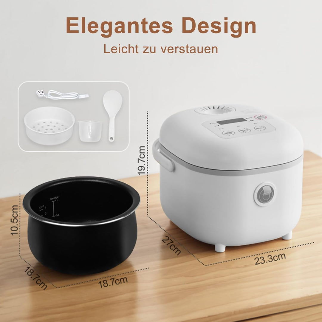 Bear Reiskocher Weiss 2L mit Dampfgarer, 6 Reiskochfunktionen mit braunem Reis, Dampf, Brei, Suppe,
