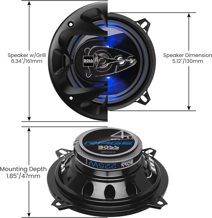 BOSS Audio Systems BE524 225 Watt (pro Paar), 5,25 Zoll, Full Range, 4-Wege-Lautsprecher (Paar) 13,3