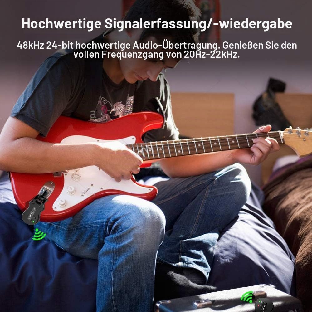 LEKATO 5,8 GHz Drahtloses Gitarrensystem Drahtloses Gitarrensystem Wiederaufladbares digitales Gitar