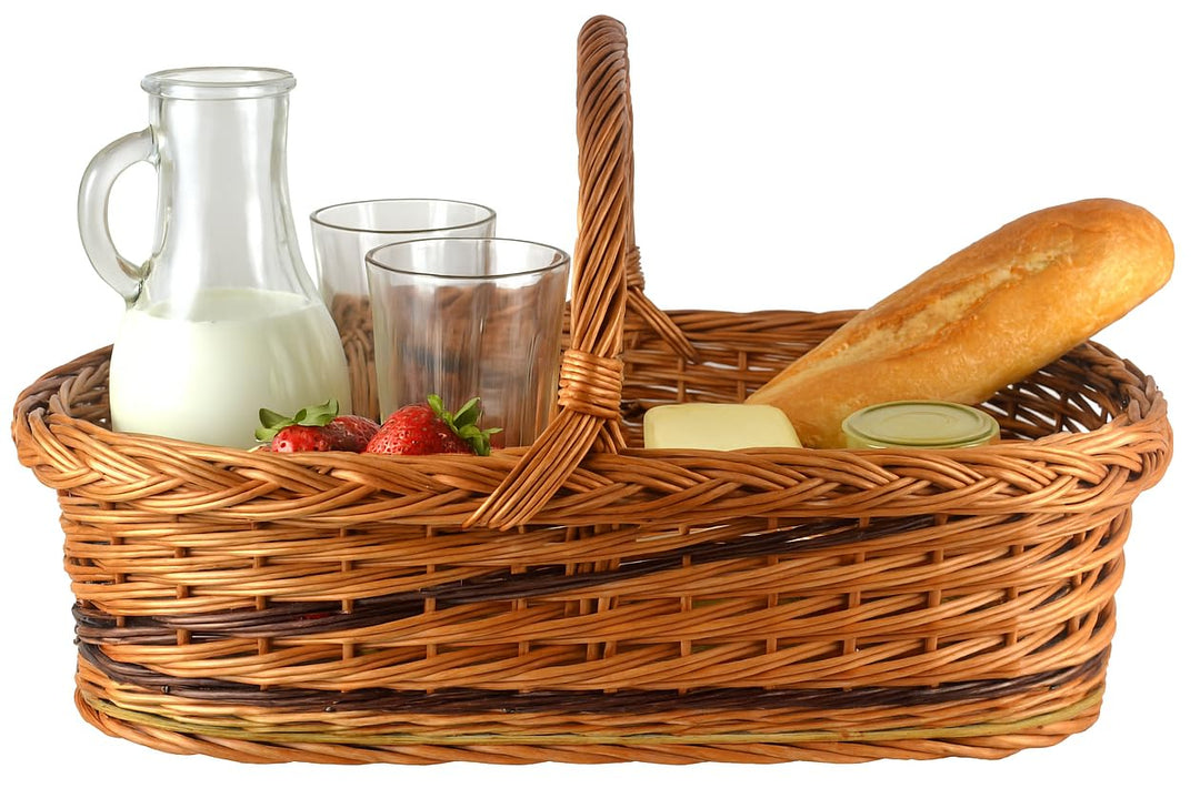 Tablett Serviertablett aus Weide mit festem Henkel und Bodenplatte mit Motiven zur Auswahl – 56×39×3