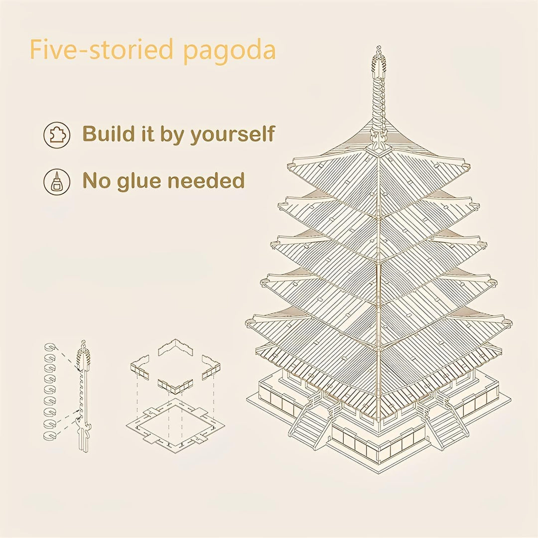Rolife Pagode Holzpuzzle Modellbausätze-Japanische Architekturmodelle Baukästen 3D Puzzle Erwachsene