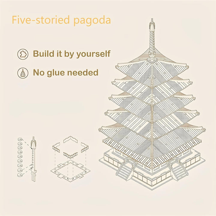 Rolife Pagode Holzpuzzle Modellbausätze-Japanische Architekturmodelle Baukästen 3D Puzzle Erwachsene