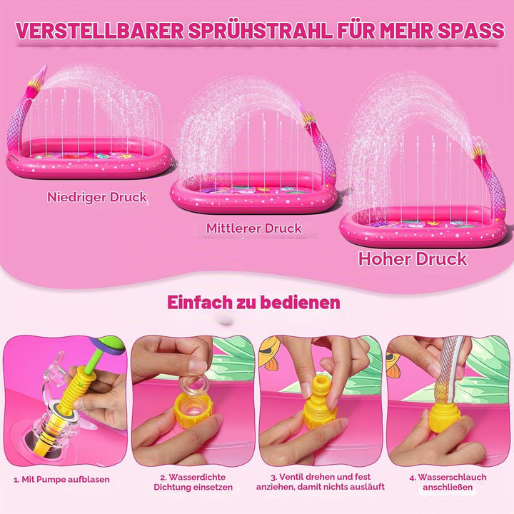 Planschbecken für Kinder, Aufblasbare Wassermatte für Kinder, Aufblasbares 3 in 1 Pool mit Meerjungf