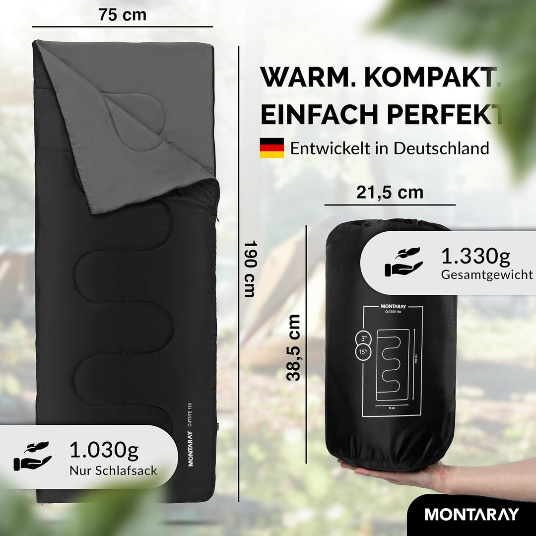 Deckenschlafsack mit Kapuze bis -3°C INKL. Kissen - Outdoor Winter-Schlafsack &amp; Sommer-Schlafsack 3-