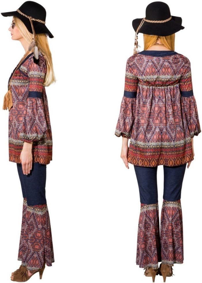 Damen Hippie Kostüm Gr. 34/36 Tunika Schlaghose Coachella Style 70er Jahre 34-36, 34-36