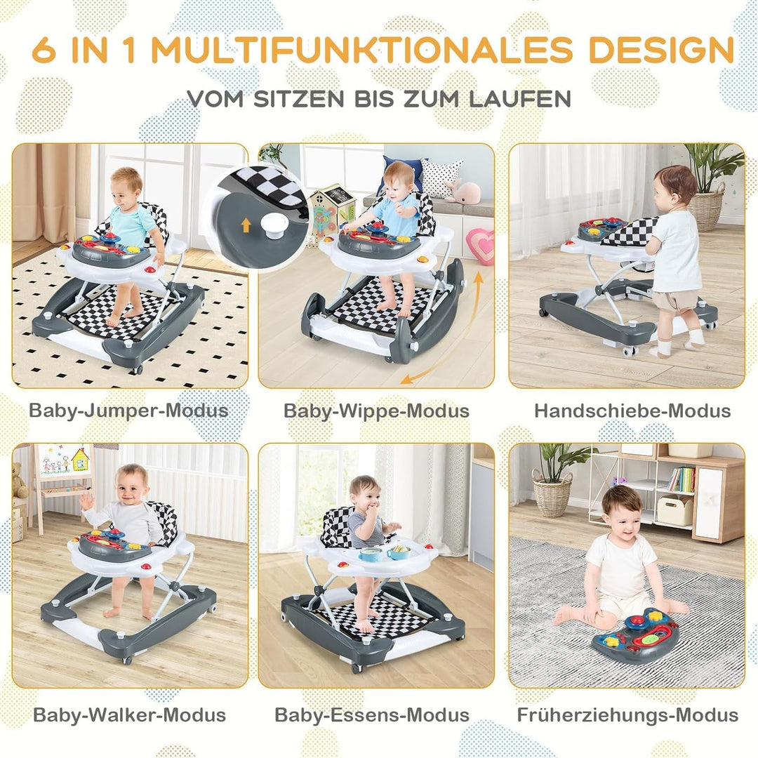 FANTASK Lauflernhilfe, Baby Walker 6-in-1 höhenverstellbar, Lauflernhilfe klappbar mit abnehmbarem S