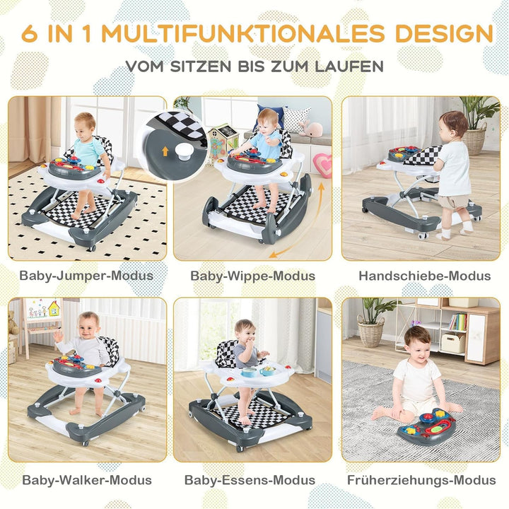 FANTASK Lauflernhilfe, Baby Walker 6-in-1 höhenverstellbar, Lauflernhilfe klappbar mit abnehmbarem S
