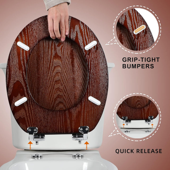 Angel Shield WC-Sitz aus Naturholz, WC-Sitz mit leise geschlossenen und schnell öffnenden Scharniere