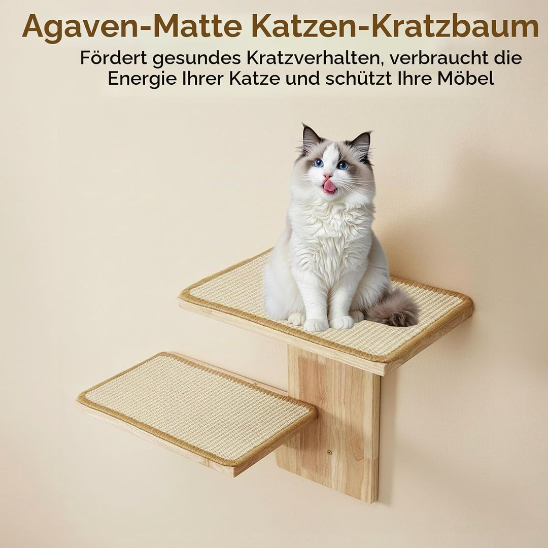 Kletterwand Katze, Katzen Wandelemente, Katzentreppe Wand mit 2 Plattformen und Sisalmatten, Kratzba