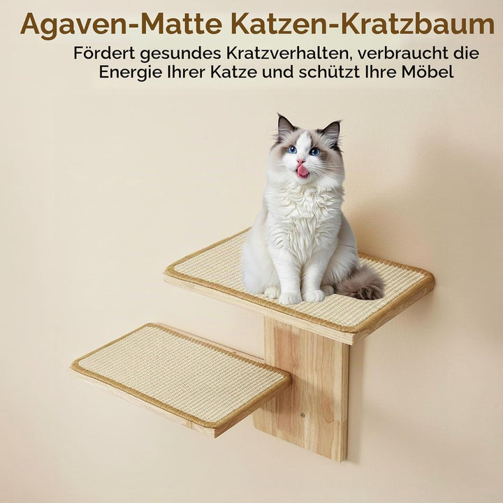 Kletterwand Katze, Katzen Wandelemente, Katzentreppe Wand mit 2 Plattformen und Sisalmatten, Kratzba
