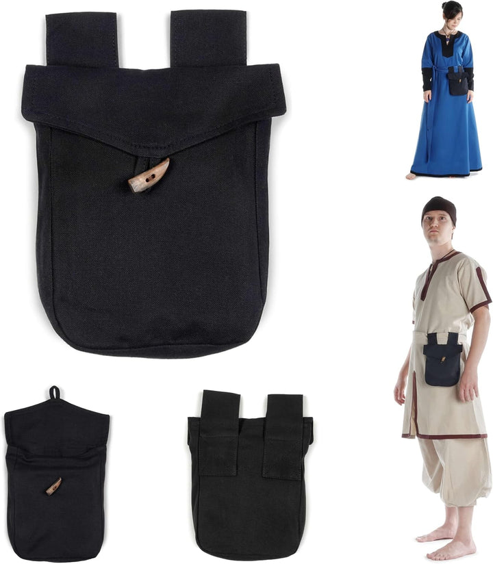 Mittelalter-Tasche Baumwolle Gürteltasche Knopf Modell: Widia Einheitsgrösse Schwarz, Einheitsgrösse