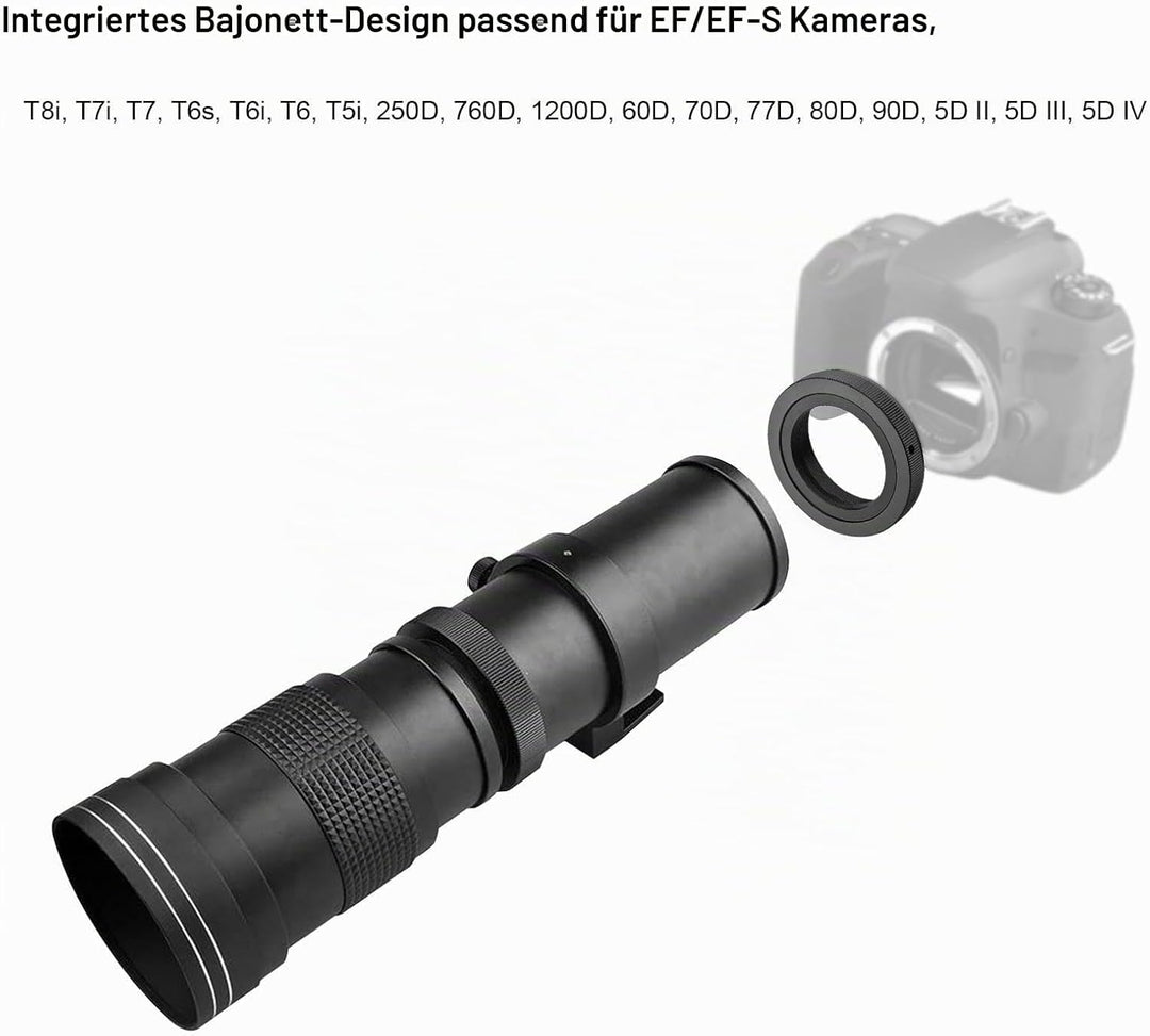 Andoer Kamera-MF-Supertelezoomobjektiv F/8.3-16 420–800 mm T-Mount Universal-1/4-Gewinde Ersatz-Voll