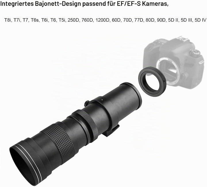 Andoer Kamera-MF-Supertelezoomobjektiv F/8.3-16 420–800 mm T-Mount Universal-1/4-Gewinde Ersatz-Voll