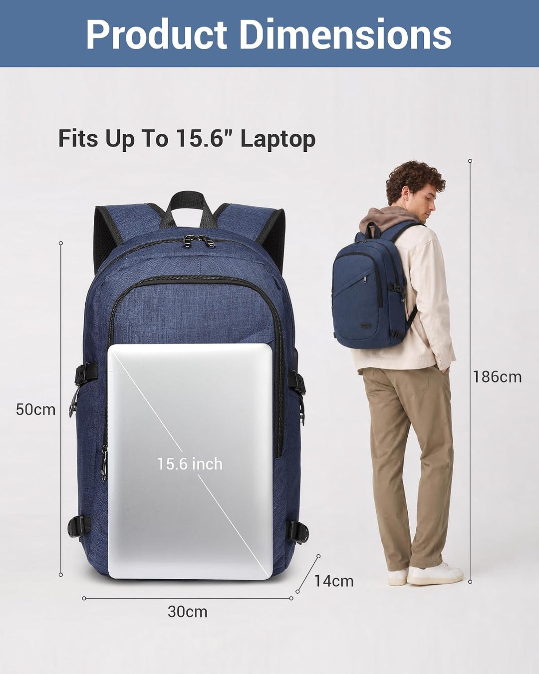 KONO Laptop Rucksack für Herren und Damen, Wasserdichter und Diebstahlsicher Business Laptoprucksack