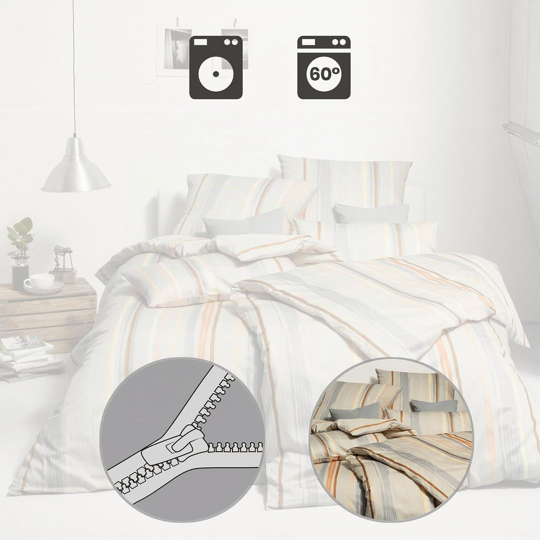 ESTELLA Bettwäsche Interlock-Jersey braun-beige-apricot-vanille Grösse 135x200 cm (40x80 cm)