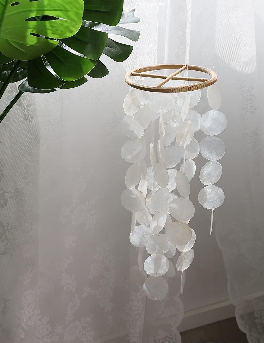 ZOYIEP Windspiel Capiz-Muscheln-Perlmutt-Muscheln in Weiss für Heim Hängende Ornamente Kinderzimmer