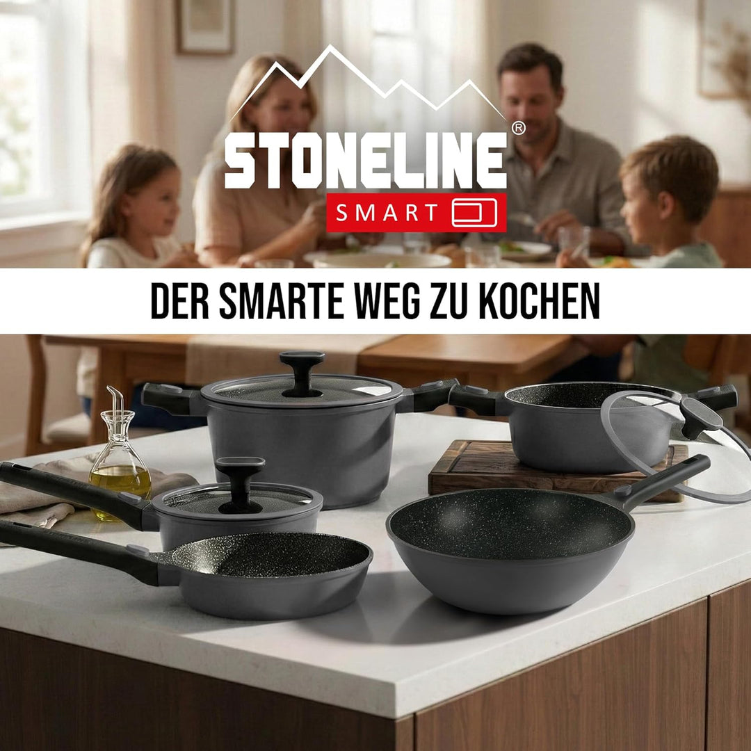 Stoneline Imagination Plus Wok 30 cm, mit Glasdeckel und abnehmbarem 3-Stufen-Sicherheitsgriff, Wokp