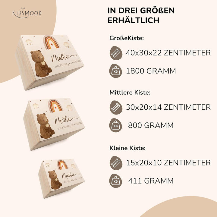 KIDSMOOD - Erinnerungsbox Baby, personalisierte Holzkiste mit Deckel, Ideal zur Aufbewahrung von Eri