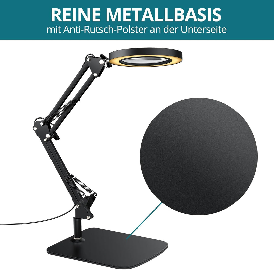 YGiTK 2-in-1 Vergrösserung Schrebtischlampe, 8X Lupe zum Lesen mit grossem Sockel/Klemme, LED Lupenl