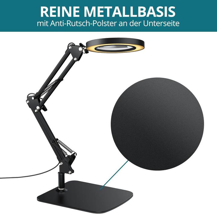 YGiTK 2-in-1 Vergrösserung Schrebtischlampe, 8X Lupe zum Lesen mit grossem Sockel/Klemme, LED Lupenl