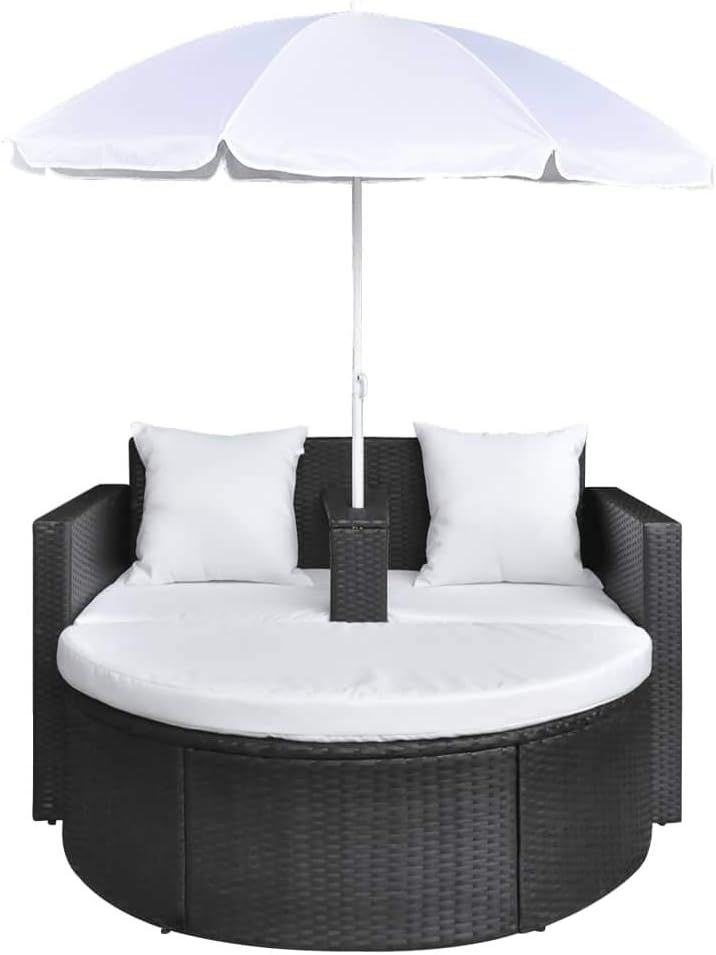 TEWTX7 Outdoor Poly Rattan Gartensofa 2-Sitzer mit Sonnenschirm Gartenmoebel Sonneninsel Rattansofa