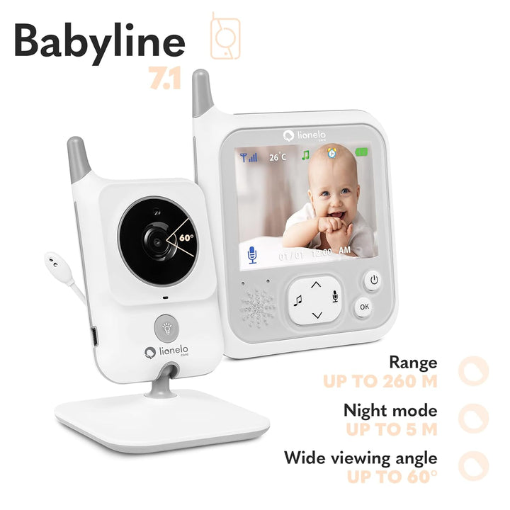LIONELO Babyline 7.1 Babyphone mit Kamera und Empfänger, Reichweite bis zu 260 m, Kommunikation in b