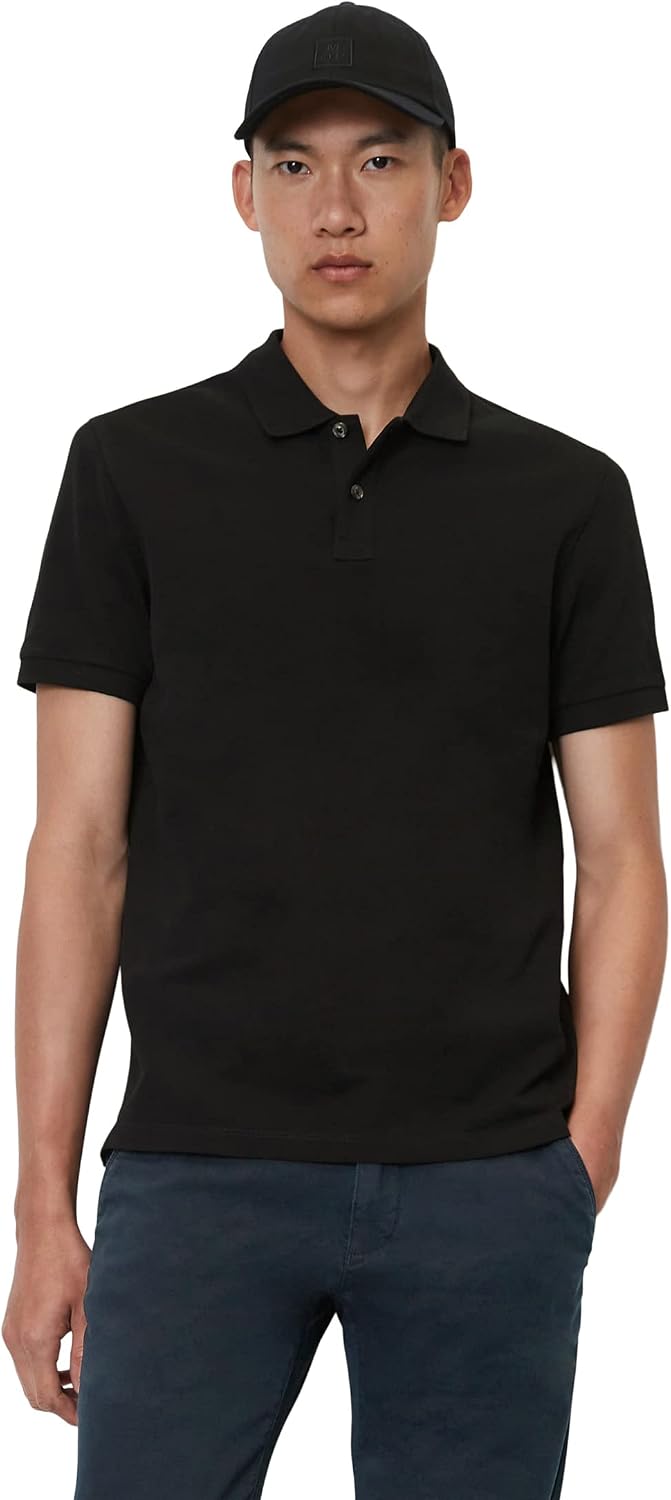 Marc O'Polo Herren Kurzarm-Poloshirt aus Bio-Baumwolle Regular Fit M Schwarz, M Schwarz