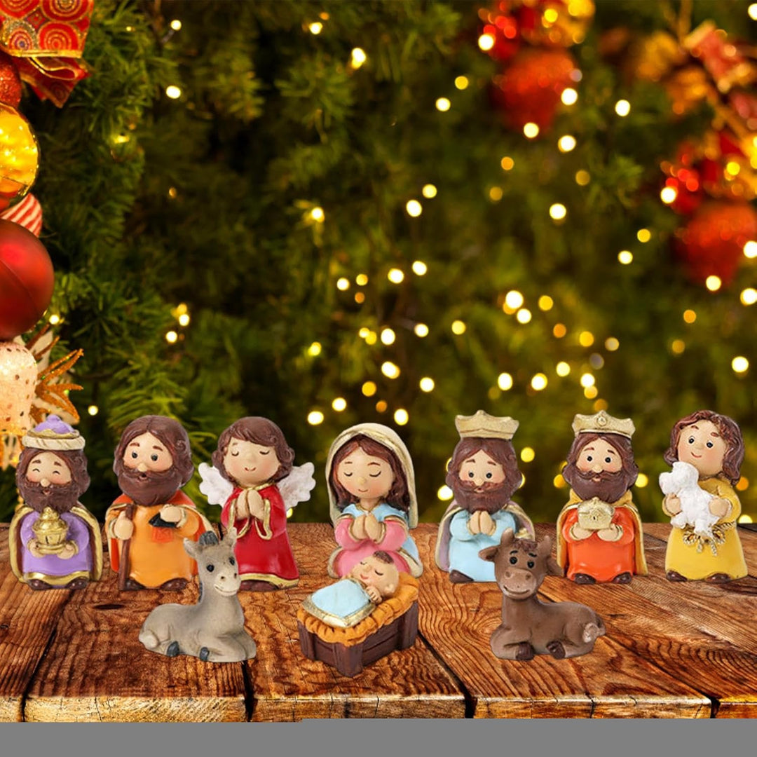 Weihnachtskrippe Set mit figuren, 10 Stück Jesus Krippe Figuren Statue, Krippenfiguren Harz, Weihnac