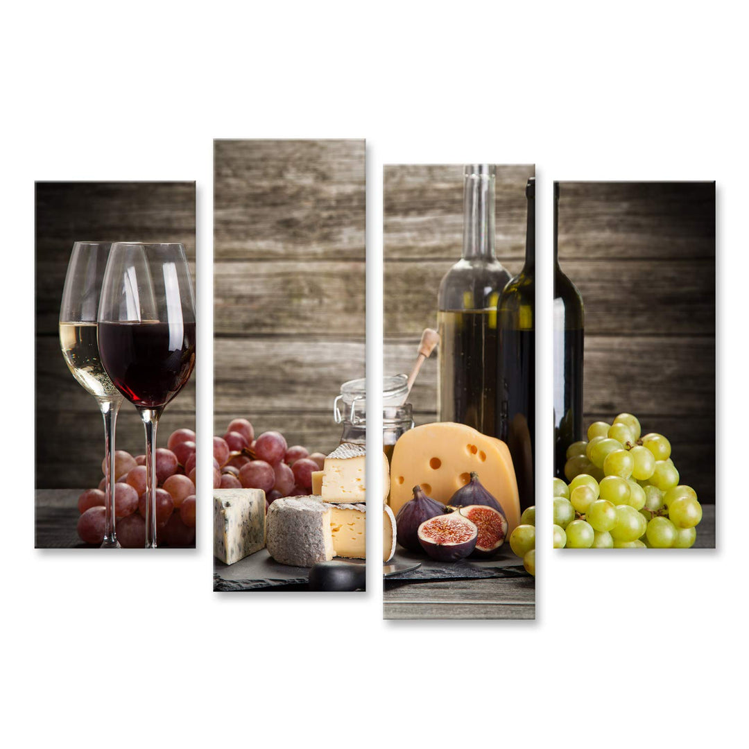 islandburner Bild auf Leinwand Wein Käse Stillleben Vor Holzwand Bilder Wandbilder Poster Leinwand 1