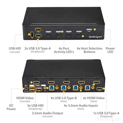 StarTech.com 4 Port HDMI KVM Switch - HDMI KVM Umschalter mit USB 3.0 Hub - 1080p