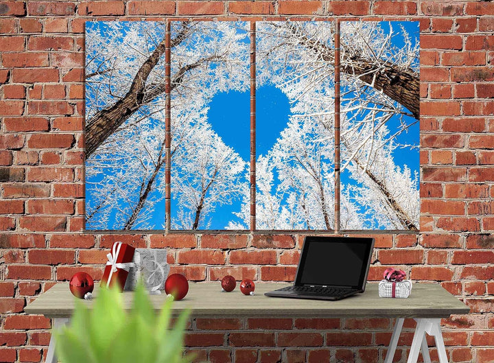 Leinwandbild, Herz-Baum mit blauem Himmel, 4-teilig, moderne Bilder, Heimbüro-Dekoration, gerahmtes