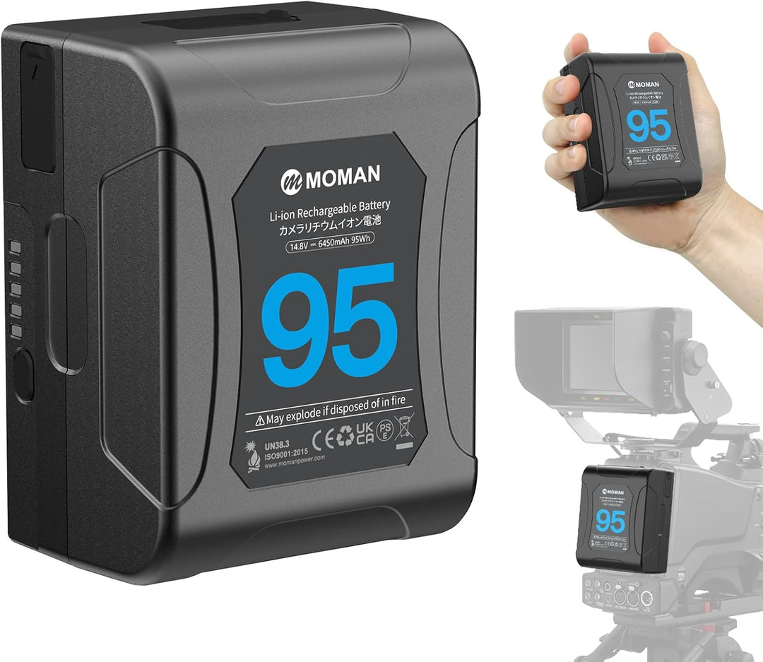 V Mount Akku, Moman Power 95 Klein V-Lock Batterie 95Wh 6450mAh 14.8V mit 2×D-TAP/USB-A/BP Ausgang,