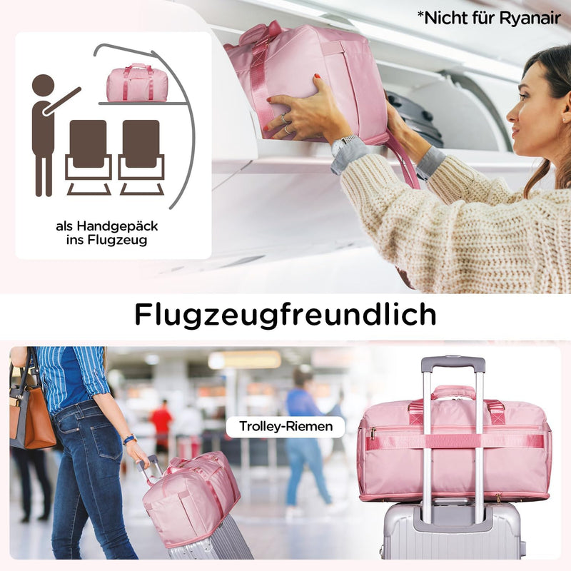 BERTASCHE Reisetasche Damen, Erweiterbare Weekender Tasche, Krankenhaustasche Gross Handgepäck mit N