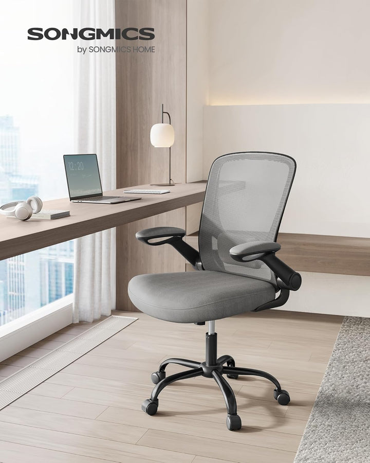 SONGMICS Bürostuhl ergonomisch, Drehstuhl mit Mesh, Lendenstütze, Wippfunktion, 53 cm grosse Sitzflä