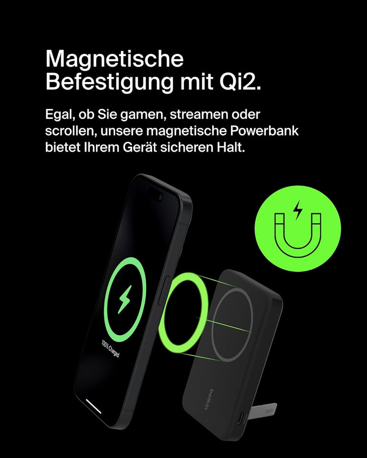 Belkin BoostCharge Pro Kabellose Powerbank 5000mAh mit Qi2, MagSafe-Kompatibles Tragbares Ladegerät
