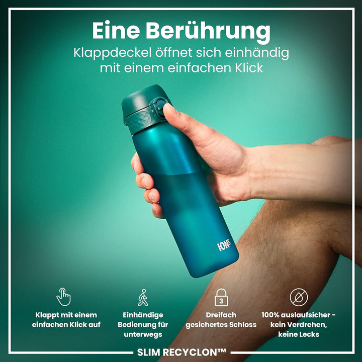 Ion8 Trinkflasche, Auslaufsicher, Einhandöffnung, Sichere Verriegelung, Spülmaschinenfest, BPA-frei,