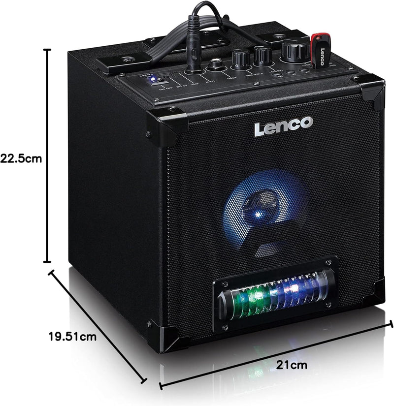 Lenco BTC-070 Karaoke Anlage - Bluetooth Lautsprecher mit Mikrofon - Musikbox - Lichteffekte - 10 St