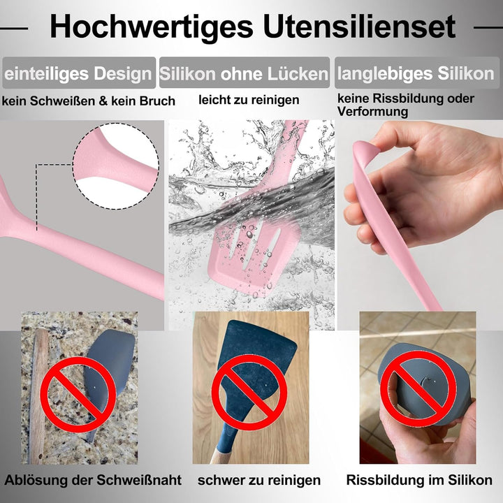 Silikon Küchenhelfer Set, 22 Stück Kochutensilien Kochgeschirr, Hitzebeständiger Kochbesteck Set mit