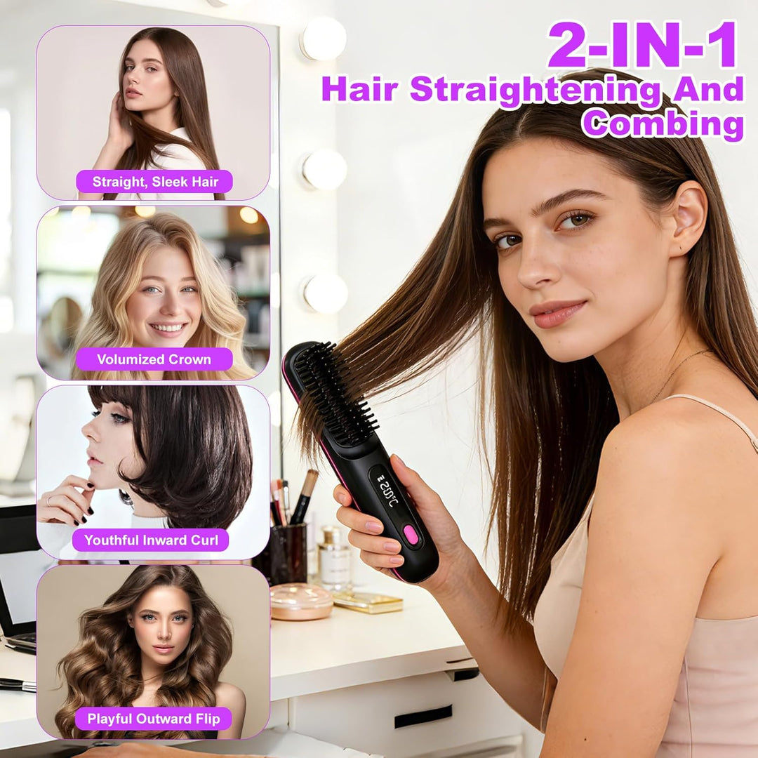 Kabellose Glättbürste, 160-200℃ Glättbürste Kabellose mit LED-Anzeige Und 3 Temperatureinstellung, M