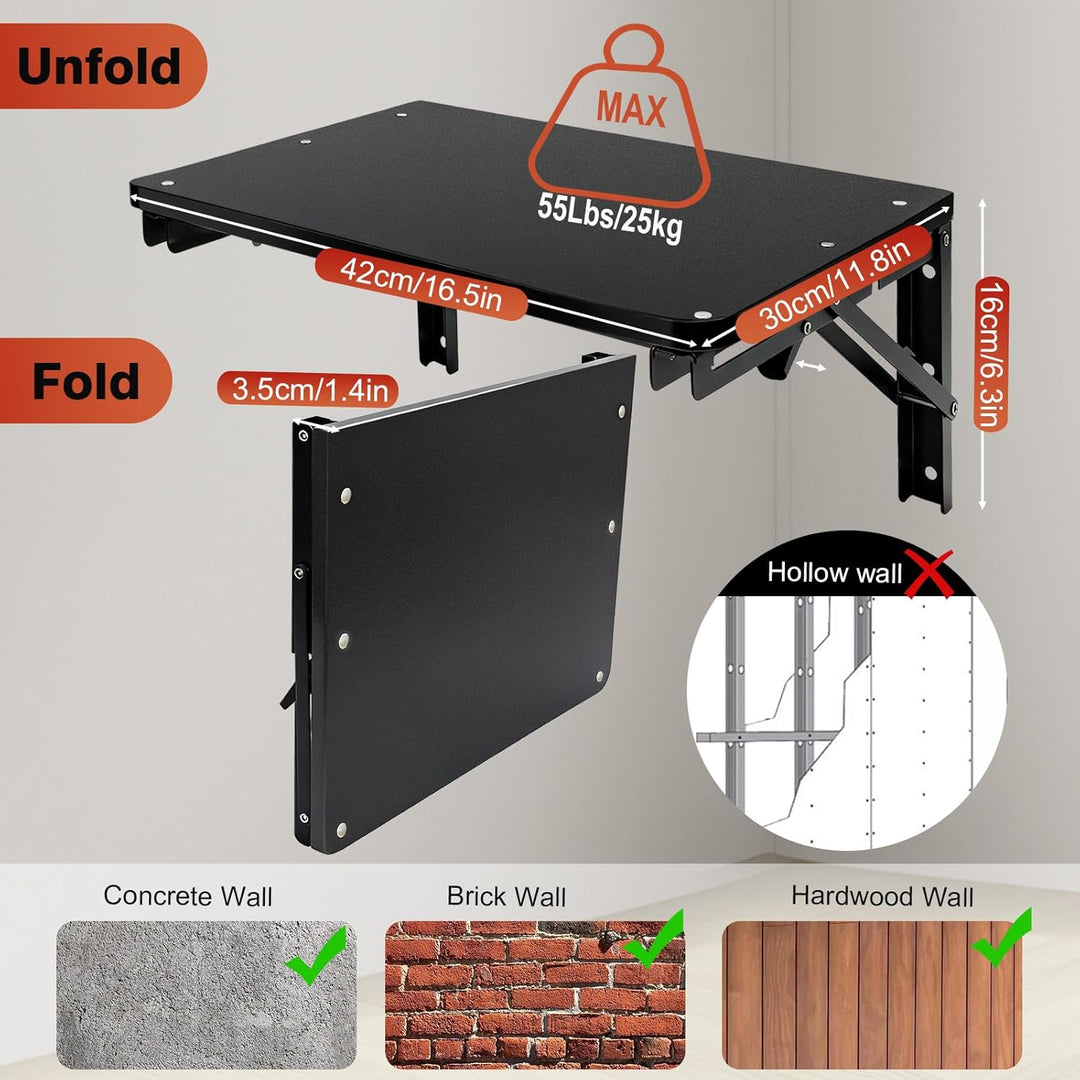 Wandregal Holz, Klapptisch für Kleine Räume, Faltbar Schweberegal für Büro, Wohnzimmer, Schlafzimmer