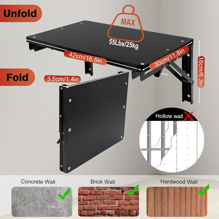 Wandregal Holz, Klapptisch für Kleine Räume, Faltbar Schweberegal für Büro, Wohnzimmer, Schlafzimmer