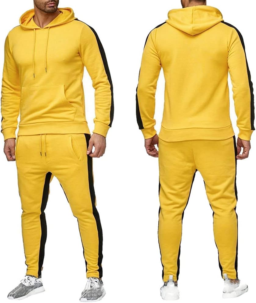 amropi Herren Trainingsanzug Jogginganzug Männer Kapuzenpullover und Jogginghose Sportanzug, Gelb