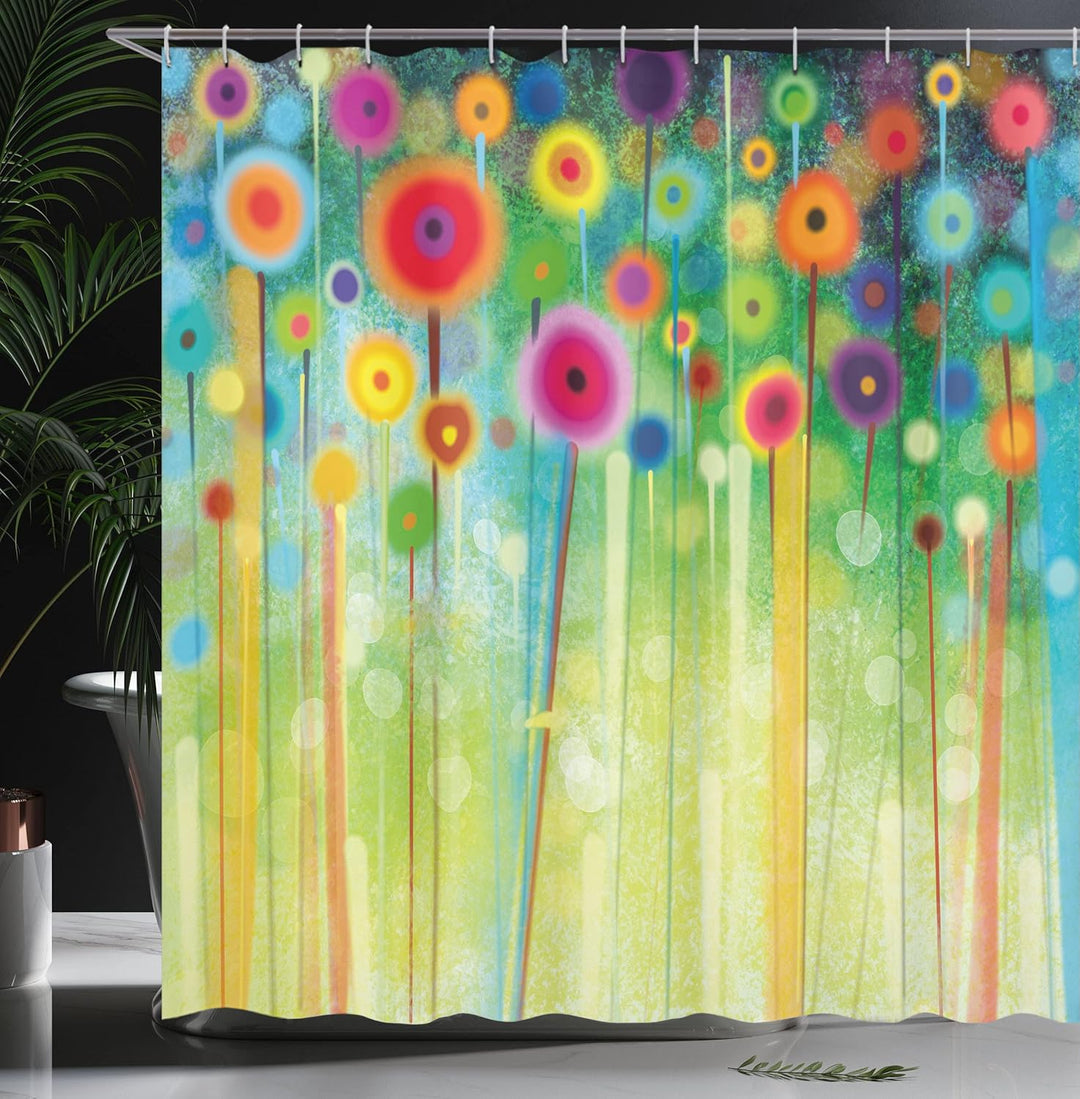 ABAKUHAUS Blumen Duschvorhang, Abstrakte Kunst Löwenzahn, Stoffliches Gewebe Badezimmerdekorationsse