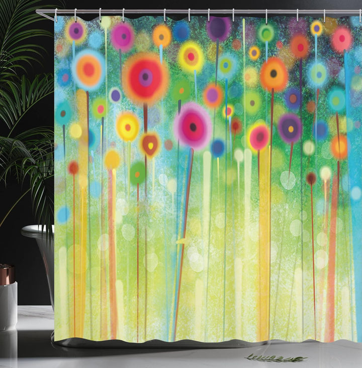 ABAKUHAUS Blumen Duschvorhang, Abstrakte Kunst Löwenzahn, Stoffliches Gewebe Badezimmerdekorationsse