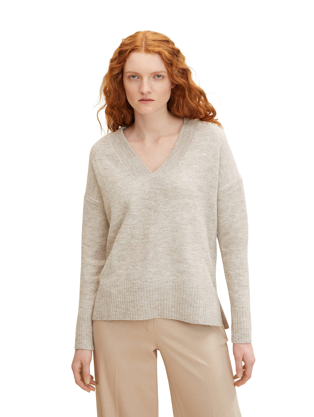 TOM TAILOR Denim Damen Basic Pullover mit V-Ausschnitt XL 30224 - Cloud Grey Melange, XL 30224 - Clo